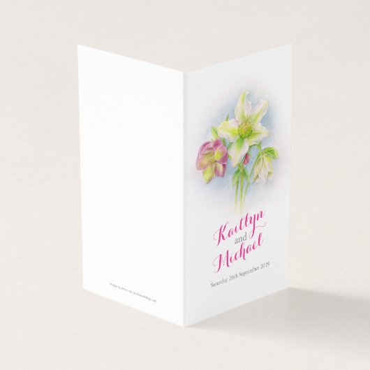 Hellebore art bruiloft details gastschema kaart (Buitenkant)