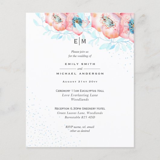 Hellebore Blue Dusty Roos Weddenschappen Reception Flyer (Voorkant)