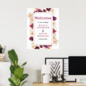 Hellebore Floral Burgundy Wedding Welcome Sign Poster (Thuiskantoor)