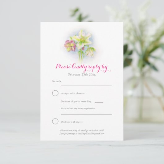 Hellebore waterverf kunst lente bruiloft antwoord  (Staand voorkant)