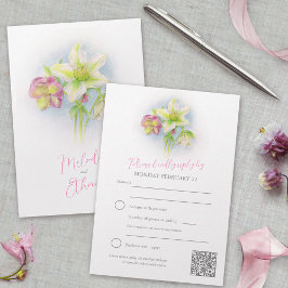 Hellebore waterverf kunst lente bruiloft QR code RSVP Kaartje