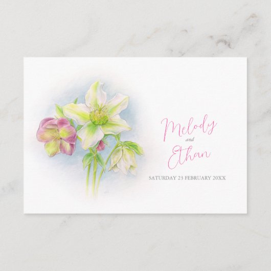 Hellebore waterverf lente bruiloft details informatiekaartje (Achterkant)