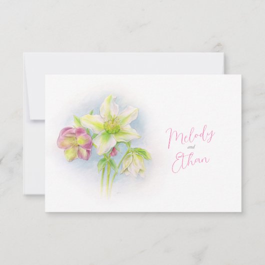 Hellebore waterverf lente bruiloft QR code maaltij RSVP Kaartje (Achterkant)