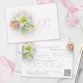 Hellebore waterverf lente bruiloft QR code maaltij RSVP Kaartje