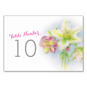 Hellebore witte roze trouwnummers kaart (Voorkant)