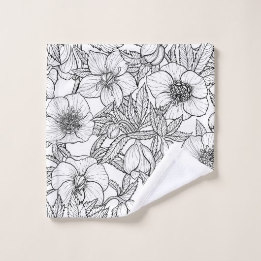 Hellebores in zwart-wit bad handdoek (Wasdoekje)