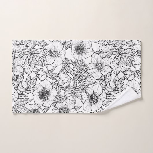 Hellebores in zwart-wit bad handdoek (Handdoek)