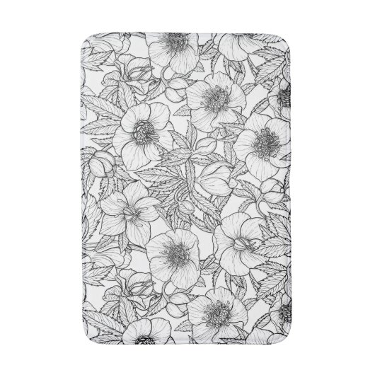 Hellebores in zwart-wit badmat (Voorkant Verticaal)