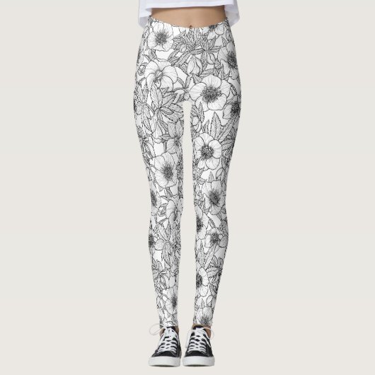Hellebores in zwart-wit leggings (Voorkant)