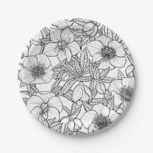 Hellebores in zwart-wit papieren bordje (Voorkant)
