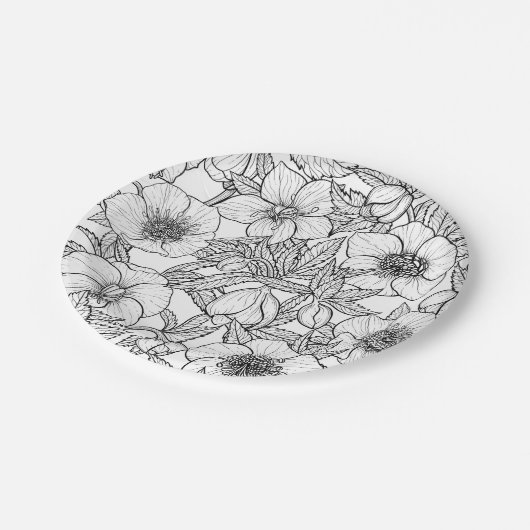 Hellebores in zwart-wit papieren bordje (Gekanteld)