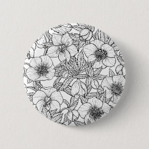 Hellebores in zwart-wit ronde button 5,7 cm