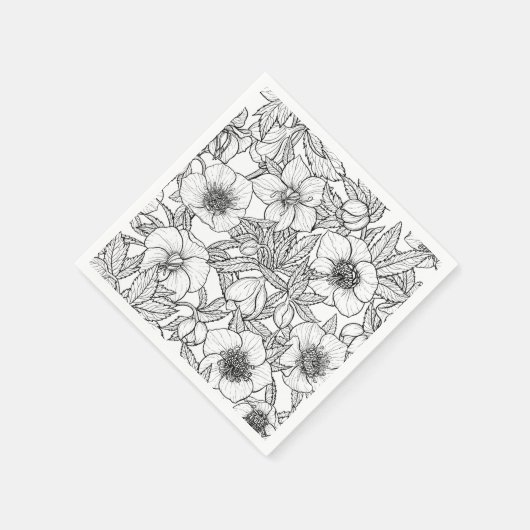 Hellebores in zwart-wit servet (Hoek)