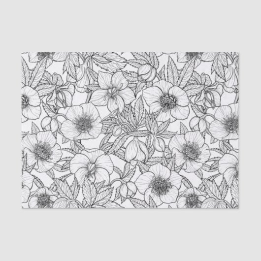 Hellebores in zwart-wit tissuepapier (Voorkant)