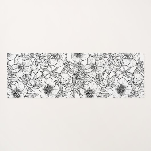 Hellebores in zwart-wit yogamat (Achterkant (horizontaal))