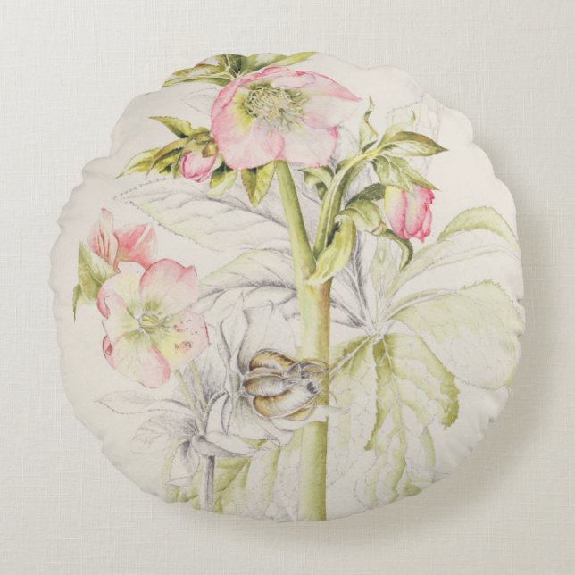 Hellebores Rond Kussen (Voorkant)