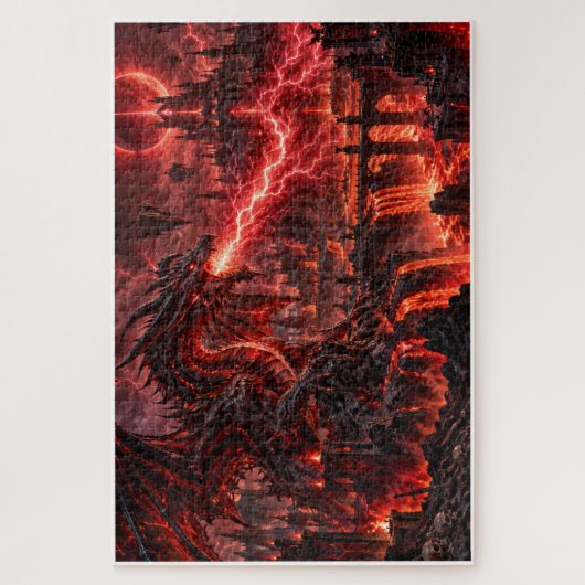 Helledraak – Rode Bliksemstorm Legpuzzel (Verticaal)