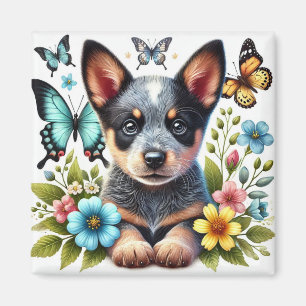 Heller Puppy met vlinders en bloemen Magneet