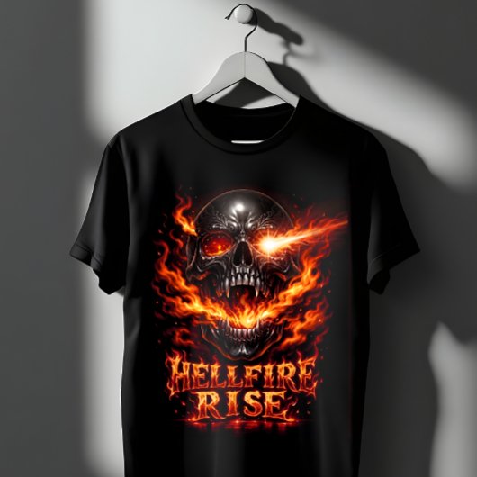 Hellfire Rise Vlammende Schedel Kunst T-shirt