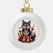 Hellhound Husky Dog Keramische Bal Ornament (Voorkant)