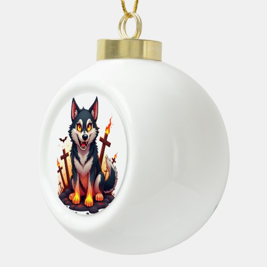 Hellhound Husky Dog Keramische Bal Ornament (Rechts)