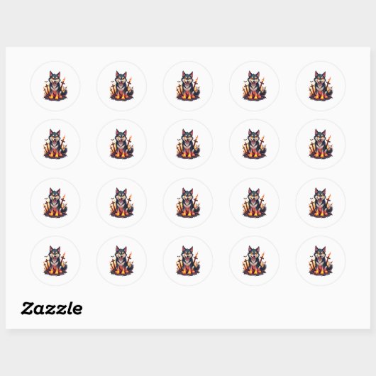 Hellhound Husky Dog Ronde Sticker (Vel)