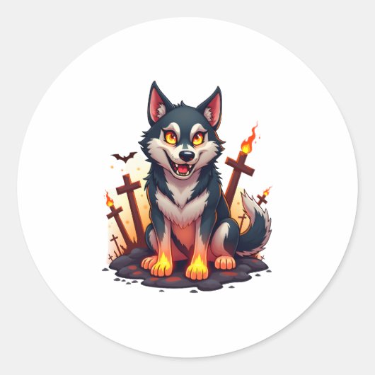 Hellhound Husky Dog Ronde Sticker (Voorkant)