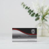 Helling Knot, rode en zwarte vlek op het metallisc Visitekaartje (Staand voorkant)