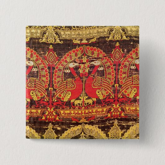 helling met pauw-motif en koufic-inscriptie vierkante button 5,1 cm (Voorkant)