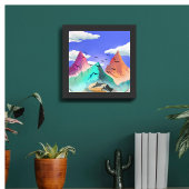 Helling van gelukzaligheid kleurrijke bergillustra poster