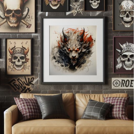 Hellish Beast Ink Schilderij Foto Afdruk