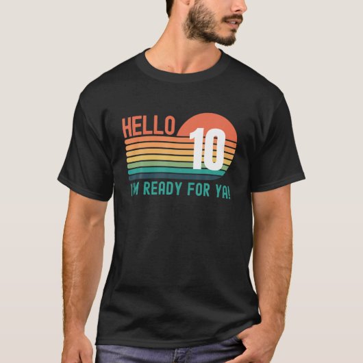 Hello 10 Year Old Birthday Retro Sunset 10Th Birth T-shirt (Voorkant)