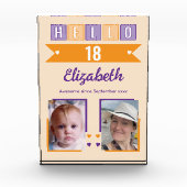 Hello 18 (any age) name est date orange purple fotoblokken (Voorkant)