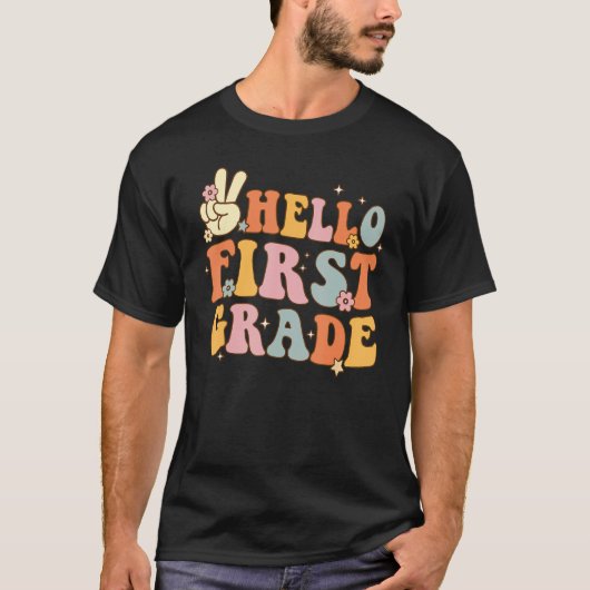 Hello 1st First Grade First Day Back To School Gro T-shirt (Voorkant)