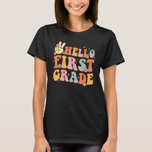 Hello 1st First Grade First Day Back To School Gro T-shirt (Voorkant)