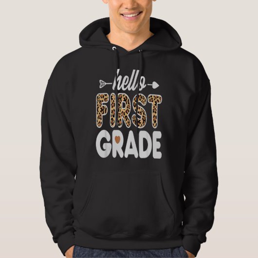 Hello 1st Grade Leopard Print First Grade Teacher Hoodie (Voorkant)