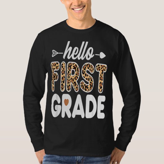Hello 1st Grade Leopard Print First Grade Teacher T-shirt (Voorkant)