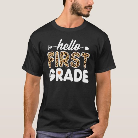 Hello 1st Grade Leopard Print First Grade Teacher T-shirt (Voorkant)