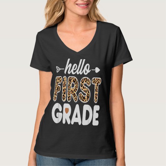 Hello 1st Grade Leopard Print First Grade Teacher T-shirt (Voorkant)