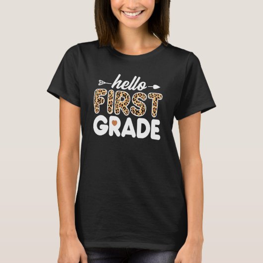 Hello 1st Grade Leopard Print First Grade Teacher T-shirt (Voorkant)