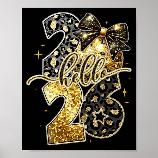 Hello 2026 Coquette Bow Leopard New Years Eve Part Poster (Voorkant)