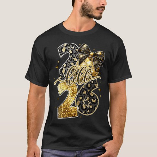 Hello 2026 Coquette Bow Leopard New Years Eve Part T-shirt (Voorkant)