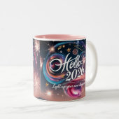 Hello 2026 Cosmic Swirl Fireworks Two-Tone Mug Tweekleurige Koffiemok (Voorkant rechts)