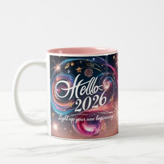 Hello 2026 Cosmic Swirl Fireworks Two-Tone Mug Tweekleurige Koffiemok (Links)