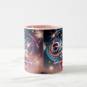 Hello 2026 Cosmic Swirl Fireworks Two-Tone Mug Tweekleurige Koffiemok (Center)