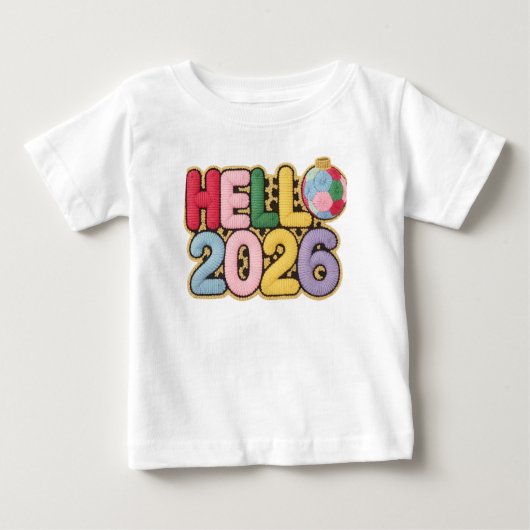 Hello 2026 Cozy Embroidery Style New Year Tee (Voorkant)