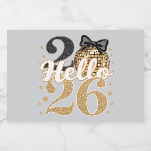 Hello 2026 Disco Ball Celebration Sparkling Wijnetiket (Enkel label)