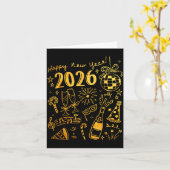 Hello 2026 Disco Ball Coquette Bow Happy New Year  Kaart (Gele Bloem)