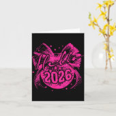 Hello 2026 Disco Ball Coquette Bow Happy New Year  Kaart (Gele Bloem)