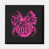Hello 2026 Disco Ball Coquette Bow Happy New Year  Magneet (Voorkant)